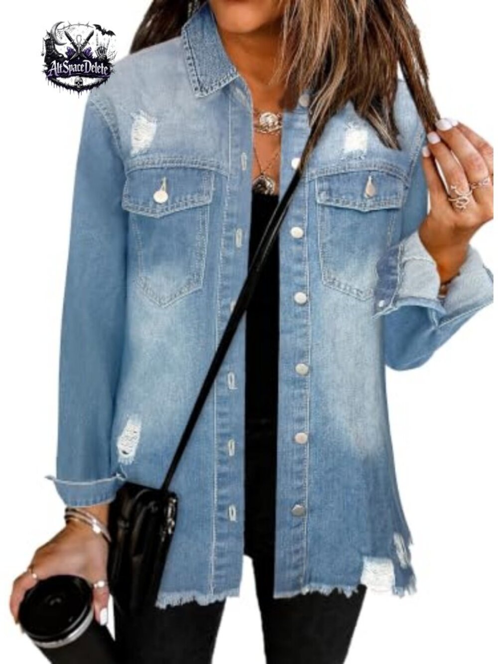 Oversized Distressed Denim Jacket Loose Fit Boyfriend Shacket